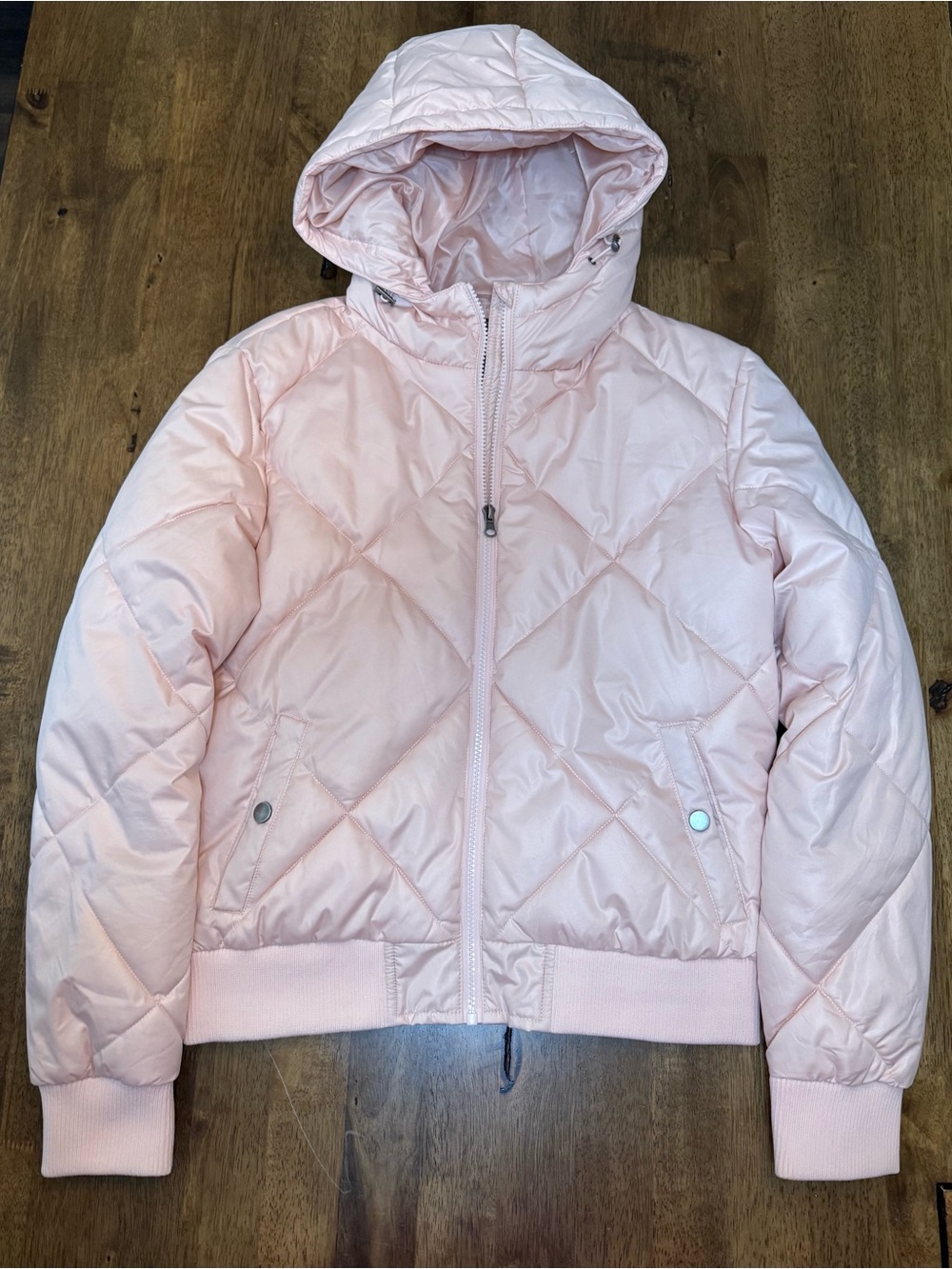 Light Pink Quilted Hooded Ski Jacket